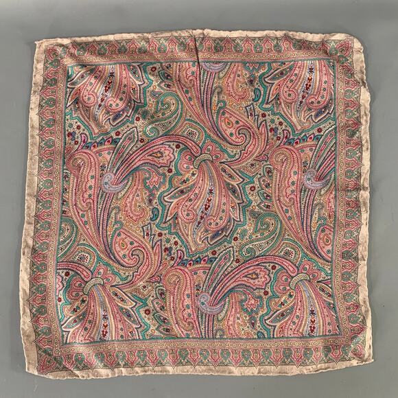 NO BRAND Pink Blue Paisley Silk Pocket Square